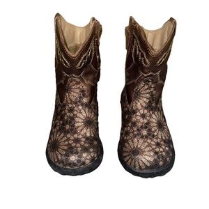 Roper 6 Toddler Baby Brown Sparkle Floral Western Boots‎ Glitter Cowgboy Cowgirl